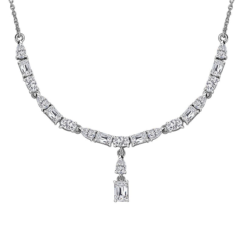 D'Joy Moissanite Y-Shape Necklace 18-20 Inches in Platinum Over Sterling Silver 4.70 ctw