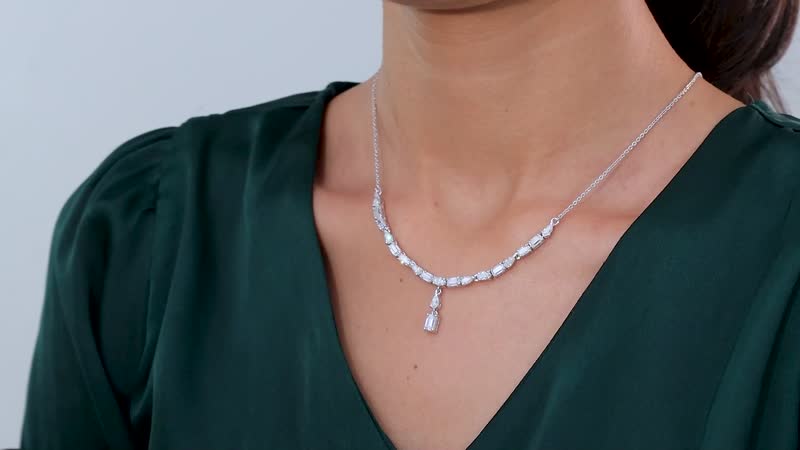 D'Joy Moissanite Y-Shape Necklace 18-20 Inches in Platinum Over Sterling Silver 4.70 ctw