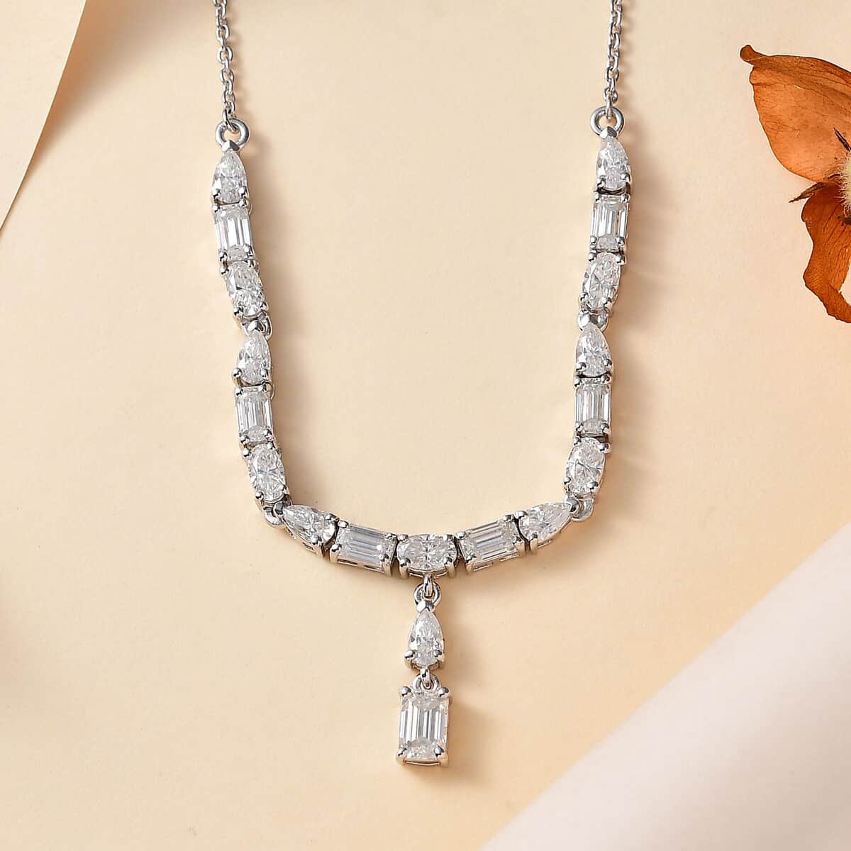 Moissanite Y-Shape Necklace 18-20 Inches in Platinum Over Sterling Silver 4.70 ctw image number 1