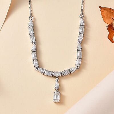 D'Joy Moissanite Y-Shape Necklace 18-20 Inches in Platinum Over Sterling Silver 4.70 ctw