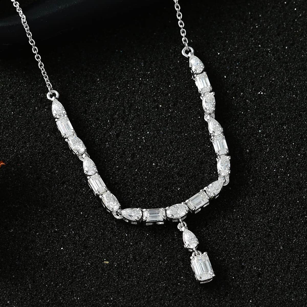 Moissanite Y-Shape Necklace 18-20 Inches in Platinum Over Sterling Silver 4.70 ctw image number 2