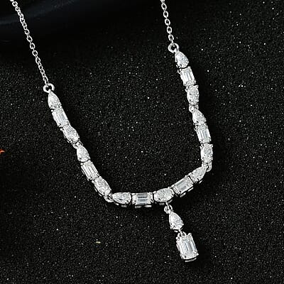 D'Joy Moissanite Y-Shape Necklace 18-20 Inches in Platinum Over Sterling Silver 4.70 ctw