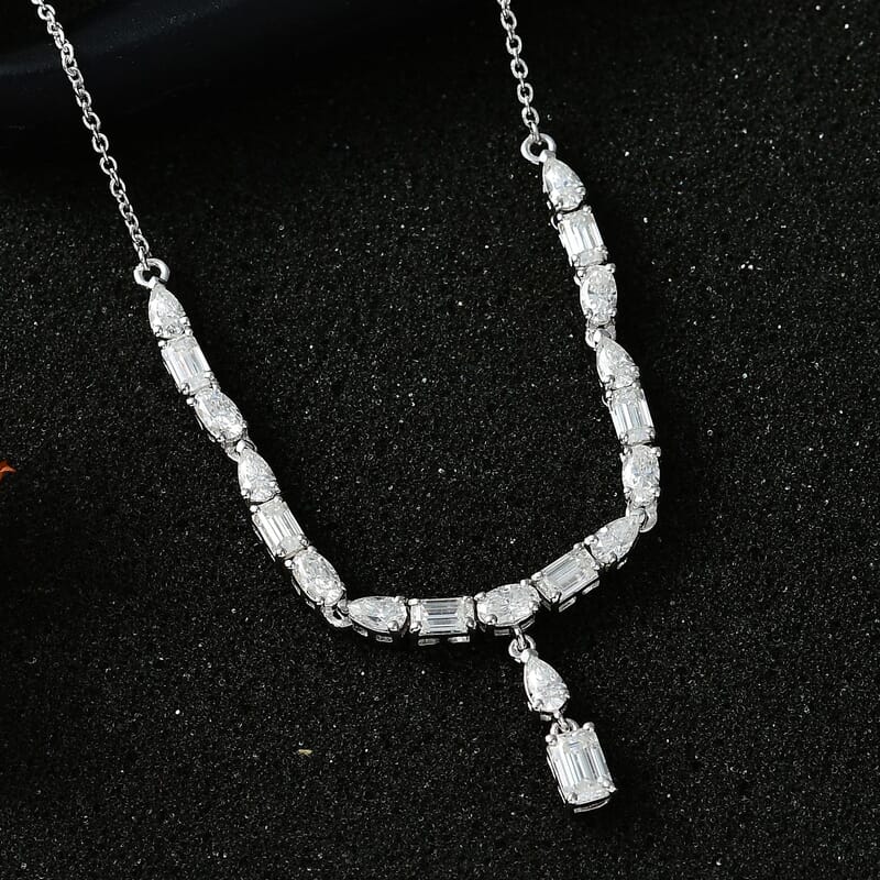 D'Joy Moissanite Y-Shape Necklace 18-20 Inches in Platinum Over Sterling Silver 4.70 ctw