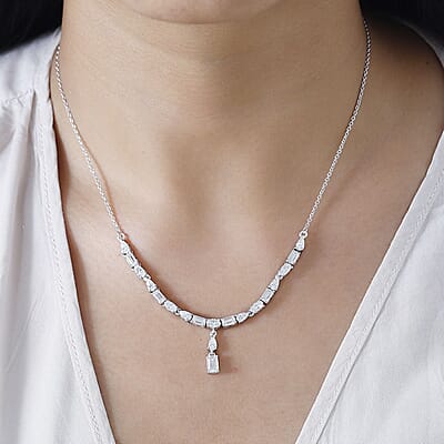 D'Joy Moissanite Y-Shape Necklace 18-20 Inches in Platinum Over Sterling Silver 4.70 ctw
