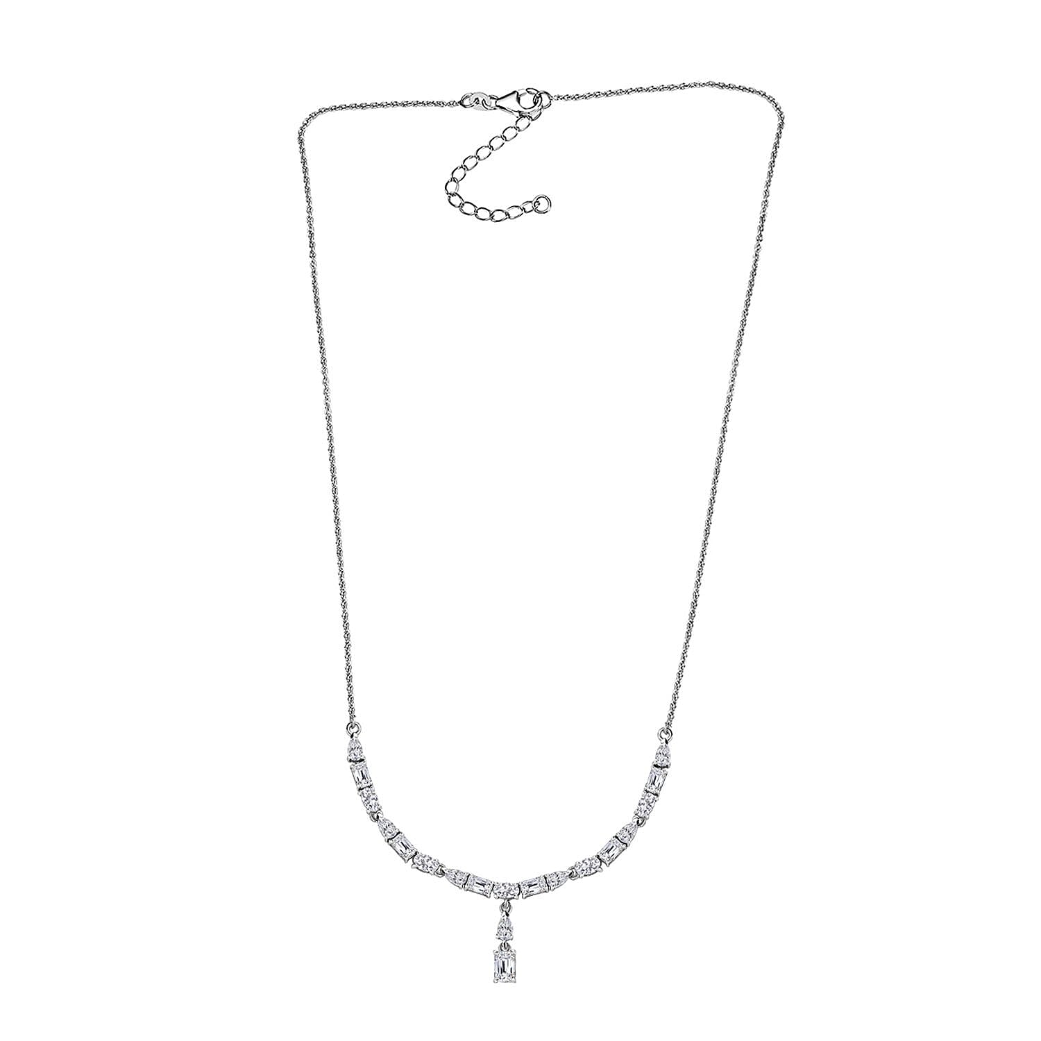 D'Joy Moissanite Y-Shape Necklace 18-20 Inches in Platinum Over Sterling Silver 4.70 ctw