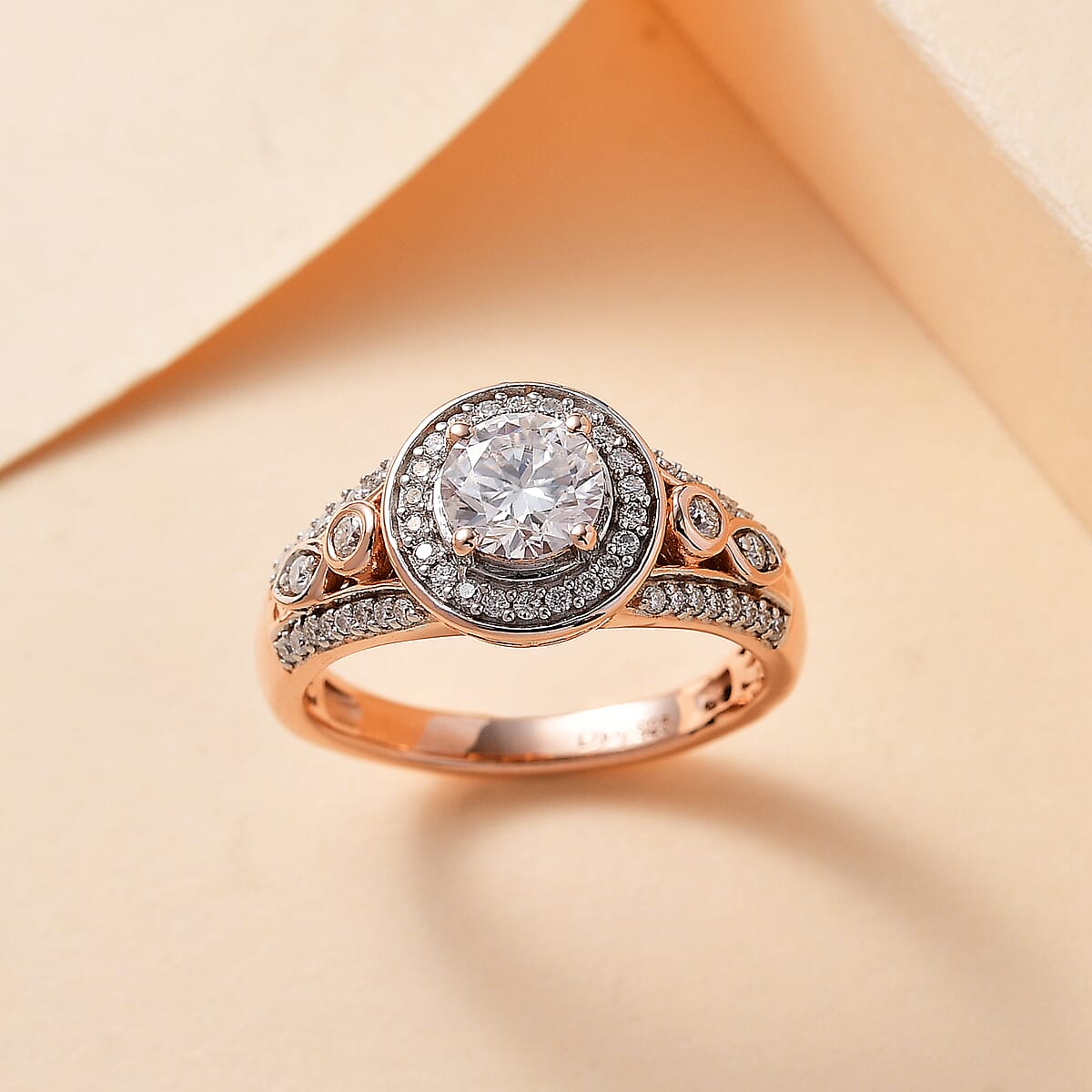 Moissanite Halo Ring in Vermeil Rose Gold Over Sterling Silver (Size 10.0) 1.10 ctw image number 1