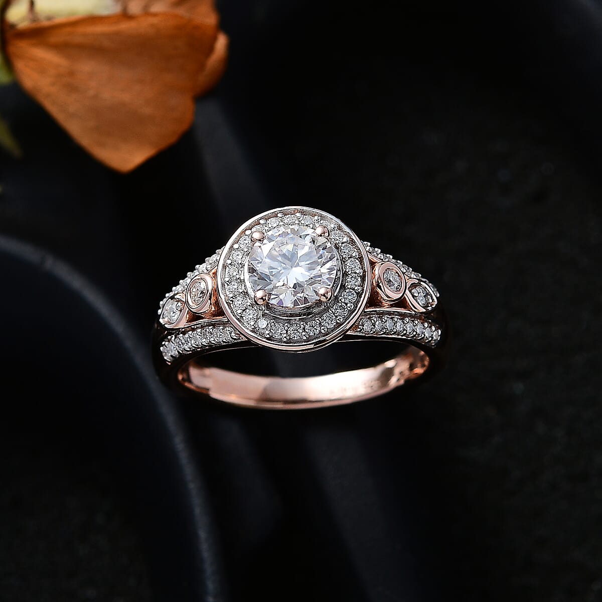 Moissanite Halo Ring in Vermeil Rose Gold Over Sterling Silver (Size 10.0) 1.10 ctw image number 2