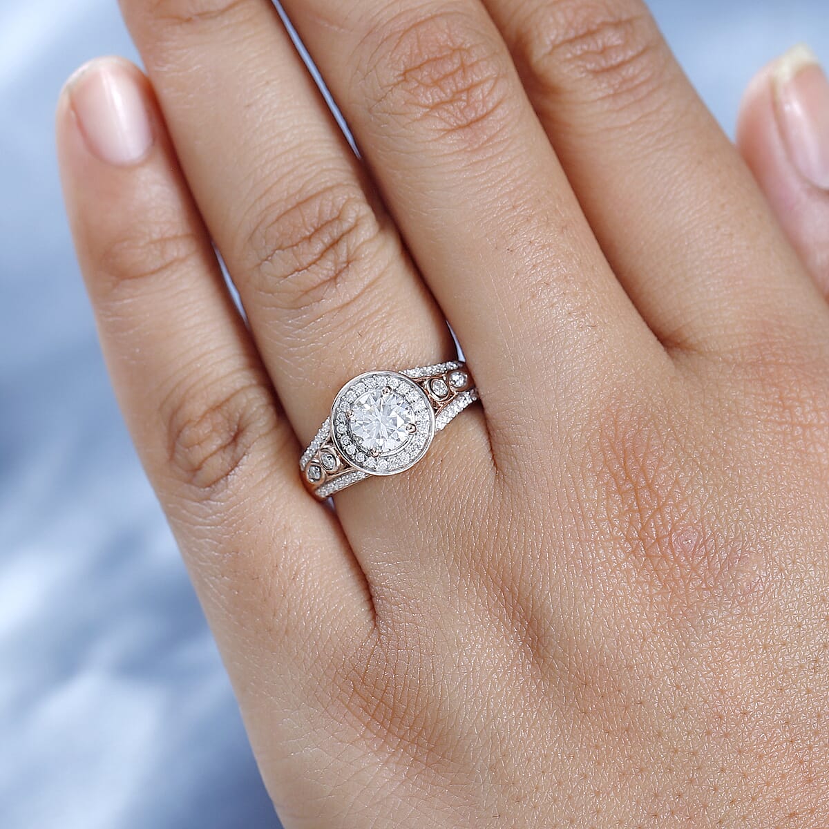 Moissanite Halo Ring in Vermeil Rose Gold Over Sterling Silver (Size 10.0) 1.10 ctw image number 3