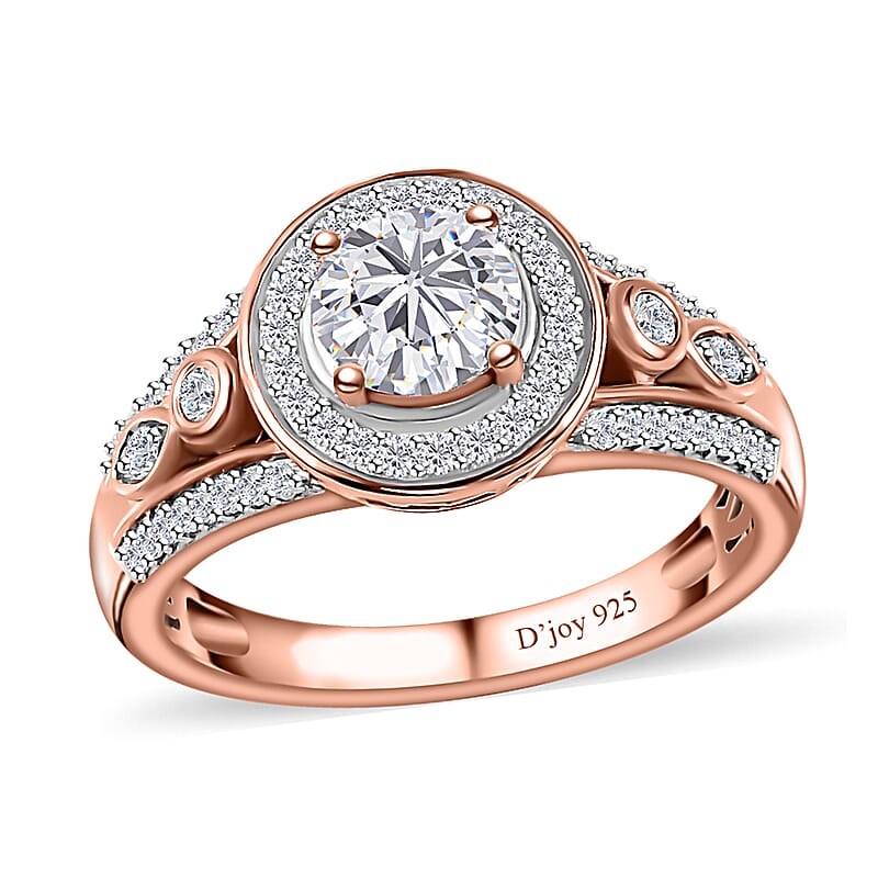 Moissanite Halo Ring in Vermeil Rose Gold Over Sterling Silver (Size 5.0) 1.10 ctw