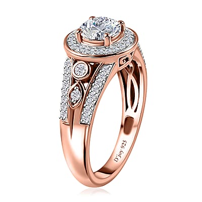 Moissanite Halo Ring in Vermeil Rose Gold Over Sterling Silver (Size 5.0) 1.10 ctw