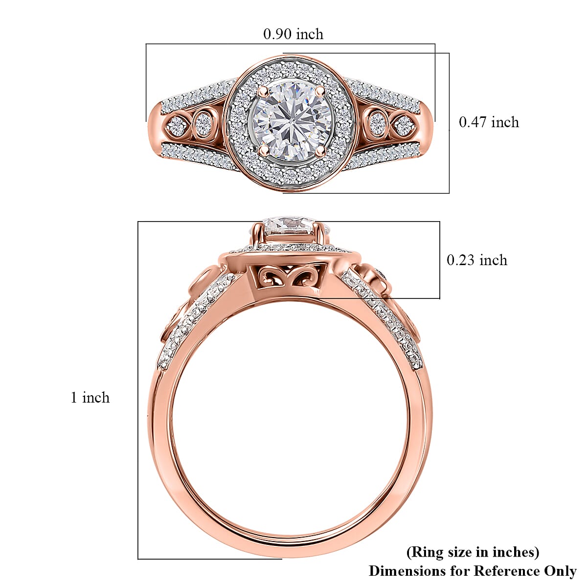 Moissanite Halo Ring in Vermeil Rose Gold Over Sterling Silver (Size 5.0) 1.10 ctw