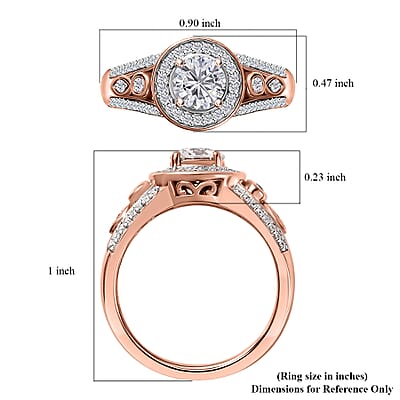 Moissanite Halo Ring in Vermeil Rose Gold Over Sterling Silver (Size 5.0) 1.10 ctw