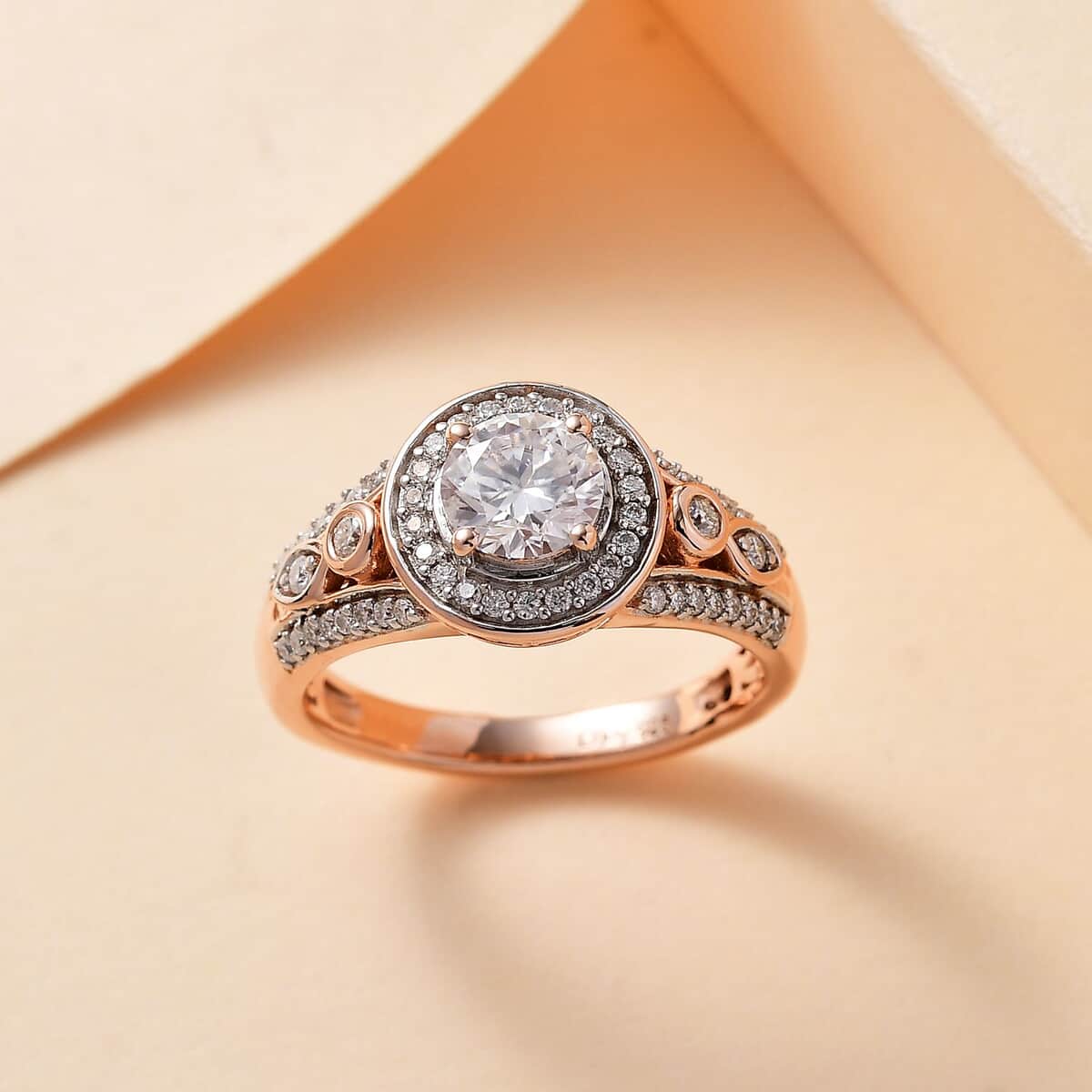 Moissanite Halo Ring in Vermeil Rose Gold Over Sterling Silver (Size 7.0) 1.10 ctw image number 1