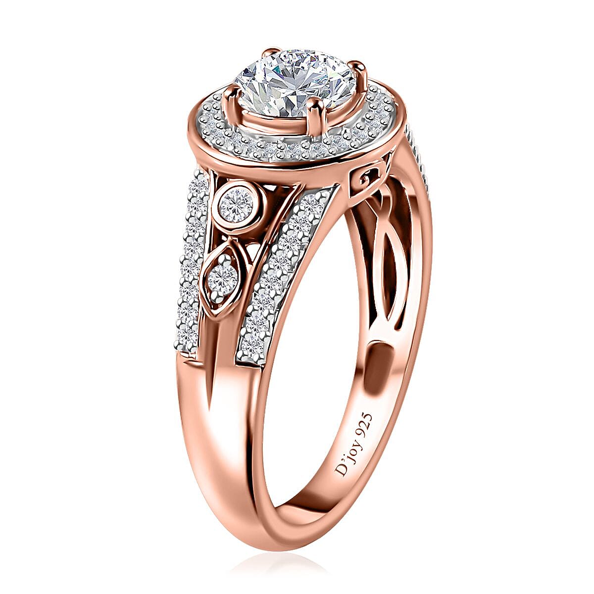 Moissanite Halo Ring in Vermeil Rose Gold Over Sterling Silver (Size 7.0) 1.10 ctw