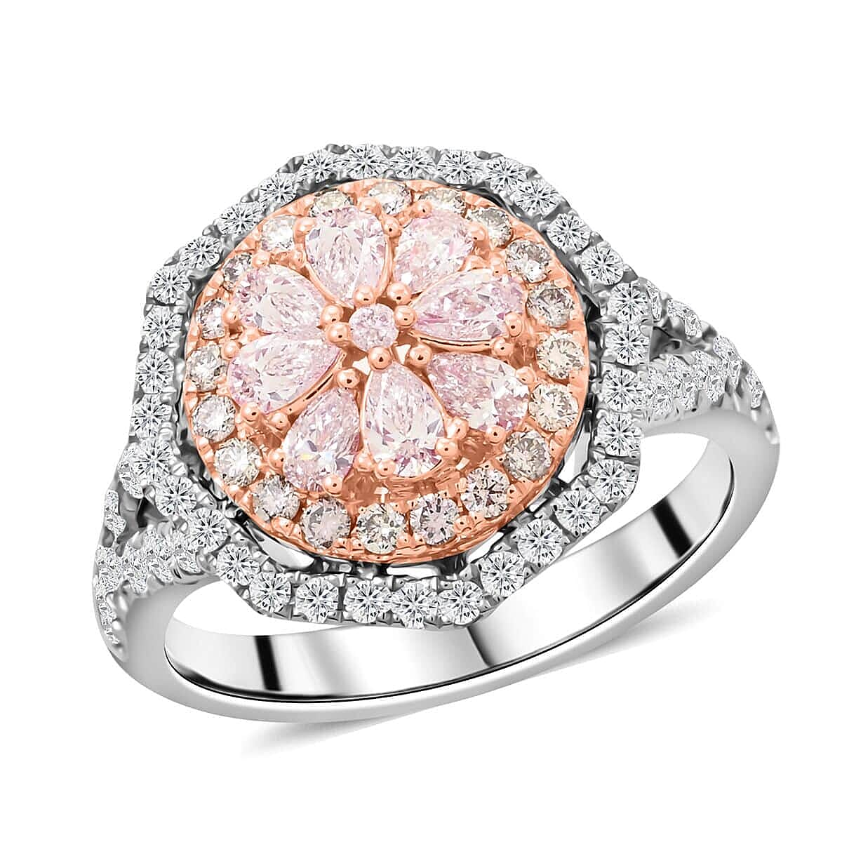 Modani 14K White and Rose Gold Natural Pink and White Diamond Ring (Size 7.0) 4.97 Grams 1.20 ctw