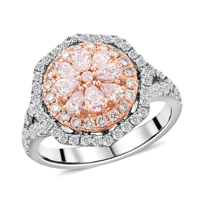 Modani 14K White and Rose Gold Natural Pink and White Diamond Ring (Size 7.0) 4.97 Grams 1.20 ctw