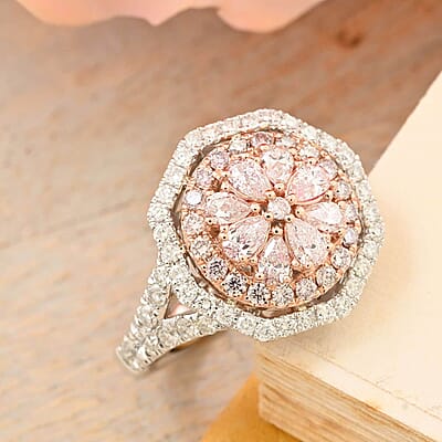 Modani 14K White and Rose Gold Natural Pink and White Diamond Ring (Size 7.0) 4.97 Grams 1.20 ctw