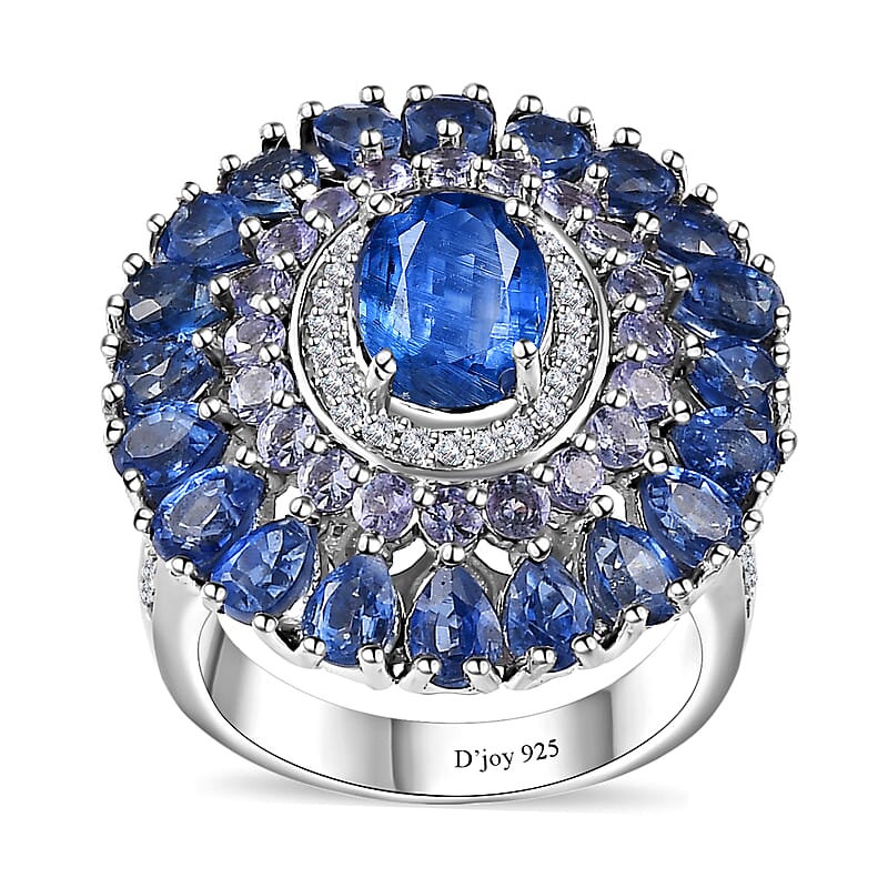 Kashmir Kyanite and Multi Gemstone Cocktail Ring in Platinum Over Sterling Silver (Size 10.0) 8.20 ctw