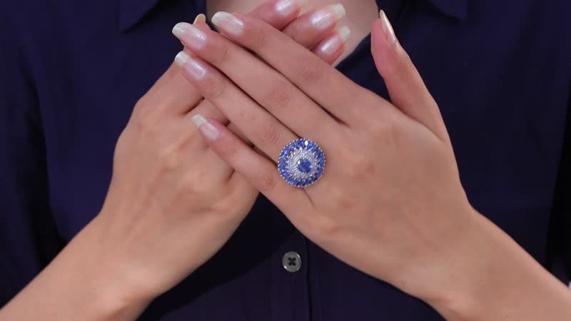 Premium Kashmir Kyanite, Multi Gemstone Floral Spray Ring in Platinum Over Sterling Silver (Size 10.0) 8.20 ctw