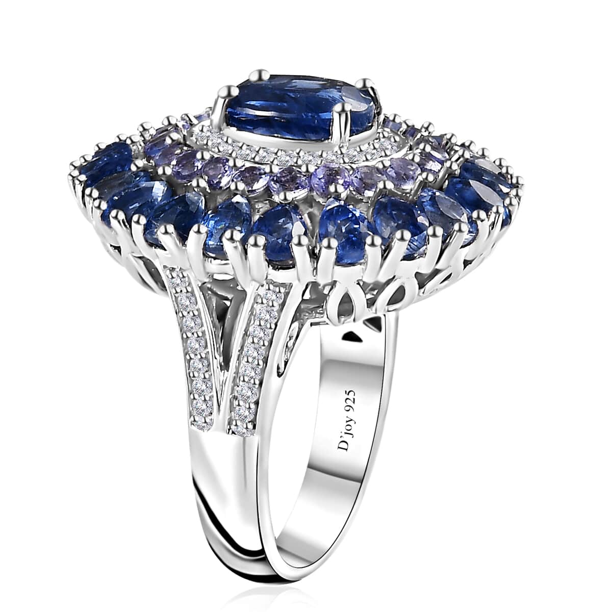Premium Kashmir Kyanite, Multi Gemstone Floral Spray Ring in Platinum Over Sterling Silver (Size 10.0) 8.20 ctw image number 3