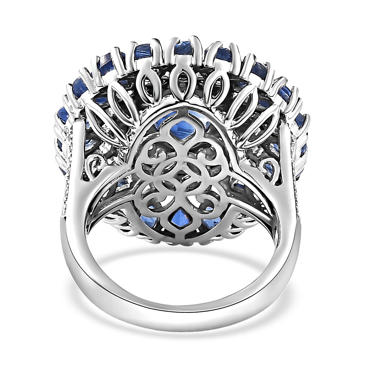 Kashmir Kyanite and Multi Gemstone Cocktail Ring in Platinum Over Sterling Silver (Size 10.0) 8.20 ctw