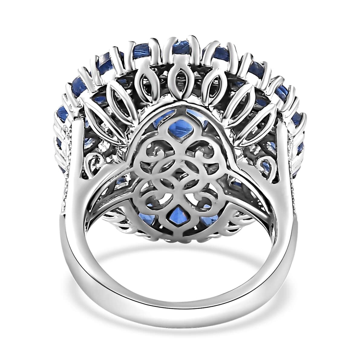 Premium Kashmir Kyanite, Multi Gemstone Floral Spray Ring in Platinum Over Sterling Silver (Size 10.0) 8.20 ctw image number 4