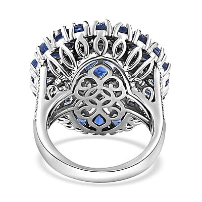 Kashmir Kyanite and Multi Gemstone Cocktail Ring in Platinum Over Sterling Silver (Size 10.0) 8.20 ctw