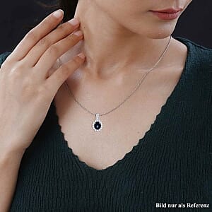 Blue Star Sapphire (DF) and Moissanite 7.54 ctw Pendant in Rhodium Over Sterling Silver