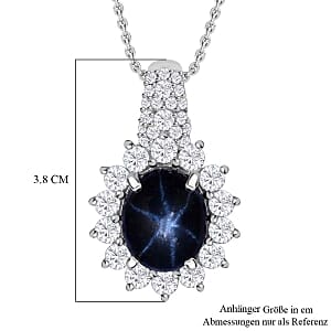 Blue Star Sapphire (DF) and Moissanite 7.54 ctw Pendant in Rhodium Over Sterling Silver