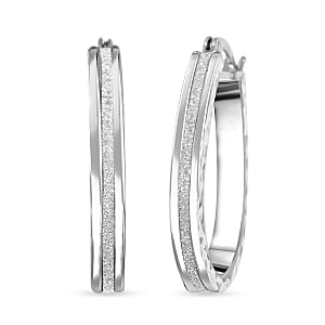 Glitter Hoop Earrings in Rhodium Over Sterling Silver 2.50 Grams