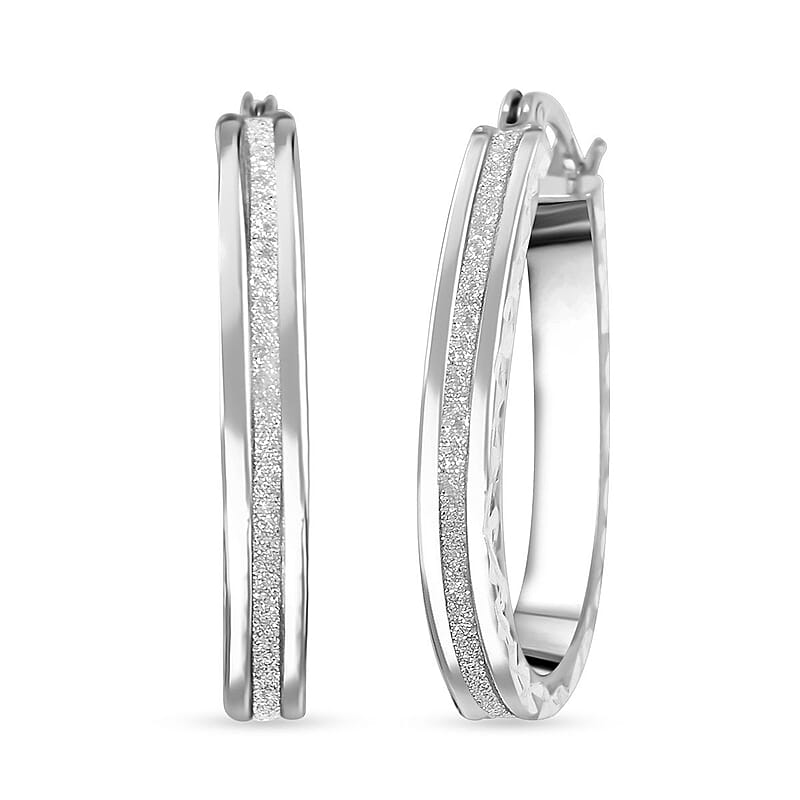 Glitter Hoop Earrings in Rhodium Over Sterling Silver 2.50 Grams