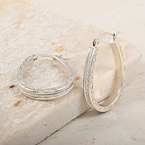 Glitter Hoop Earrings in Rhodium Over Sterling Silver 2.50 Grams