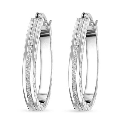 Glitter Hoop Earrings in Rhodium Over Sterling Silver 2.50 Grams