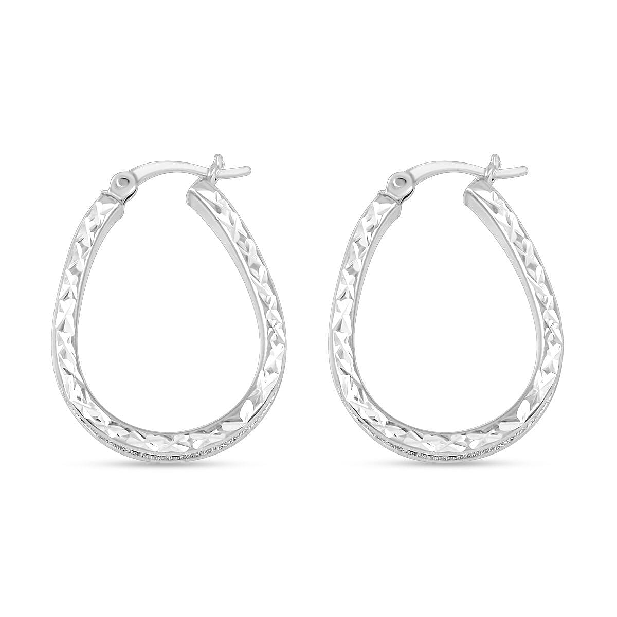 Rhodium Over Sterling Silver Glitter Hoop Earrings (2.50 g) image number 4