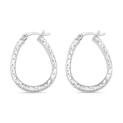 Glitter Hoop Earrings in Rhodium Over Sterling Silver 2.50 Grams
