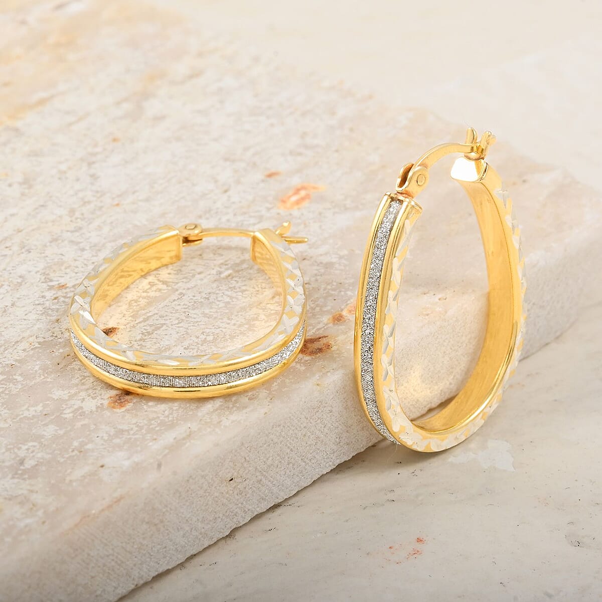 Glitter Hoop Earrings in 14K Yellow Gold Over Sterling Silver 2.50 Grams image number 1