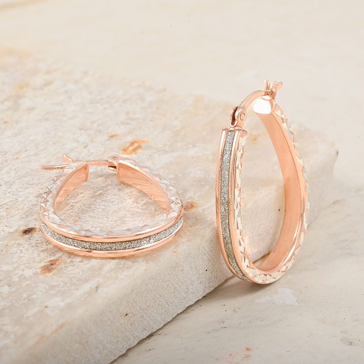 Glitter Hoop Earrings in 14K Rose Gold Over Sterling Silver 2.50 Grams image number 1