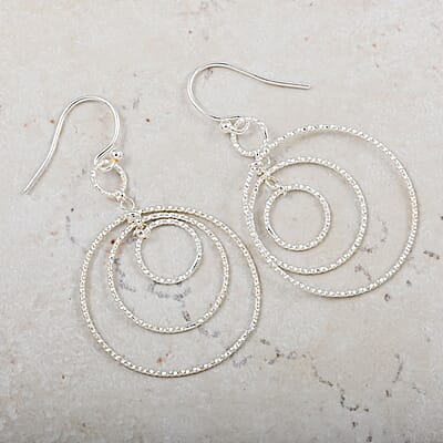 Sterling Silver Concentric Circle Hoop Earrings 2.90 Grams