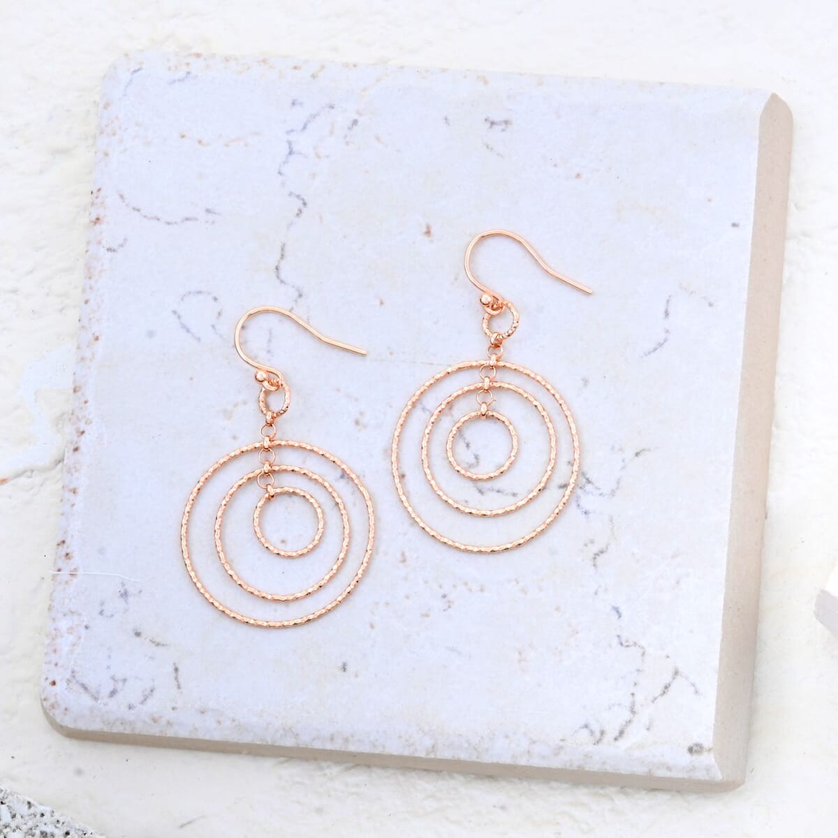 14K Rose Gold Over Sterling Silver Concentric Circle Hoop Earrings 2.90 Grams image number 1