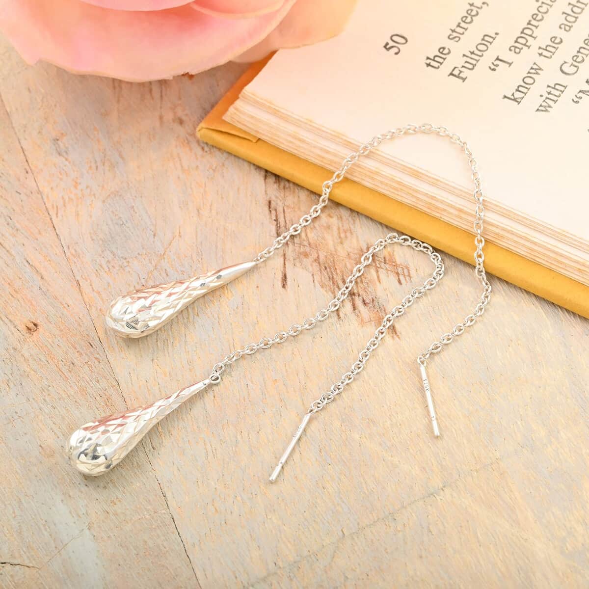Sterling Silver Long Dangle Drop Chain Earrings 2.10 Grams image number 1