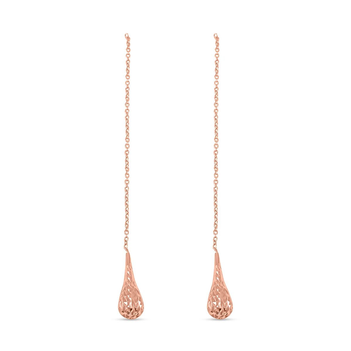 14K Rose Gold Over Sterling Silver Long Dangle Drop Chain Earrings 2.10 Grams image number 0