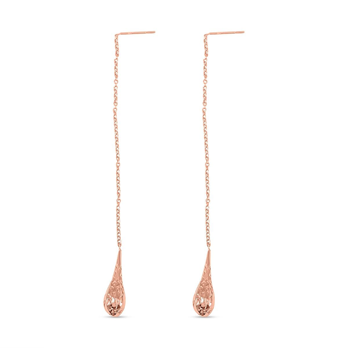 14K Rose Gold Over Sterling Silver Long Dangle Drop Chain Earrings 2.10 Grams image number 3