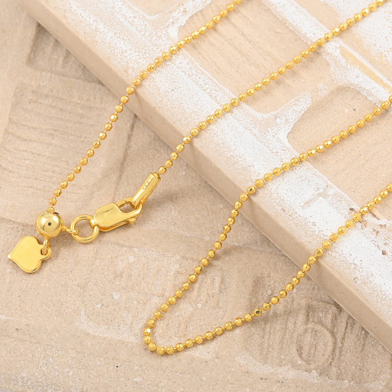 14K Yellow Gold Over Sterling Silver Beaded Adjustable Chain Necklace 24 Inches 3.10 Grams