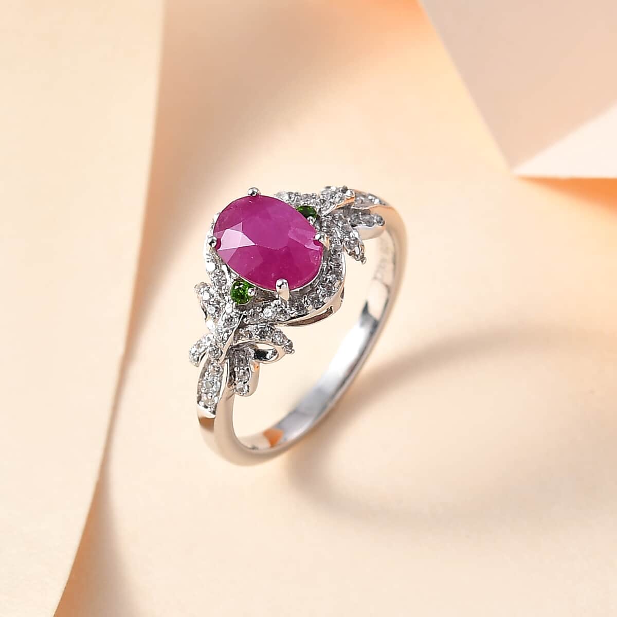 Premium Taveta Ruby, Multi Gemstone Ring in Platinum Over Sterling Silver (Size 7.0) 2.10 ctw image number 1