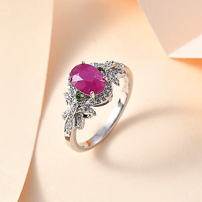 Premium Royal Ruby and Multi Gemstone Ring in Platinum Over Sterling Silver (Size 10.0) 2.10 ctw