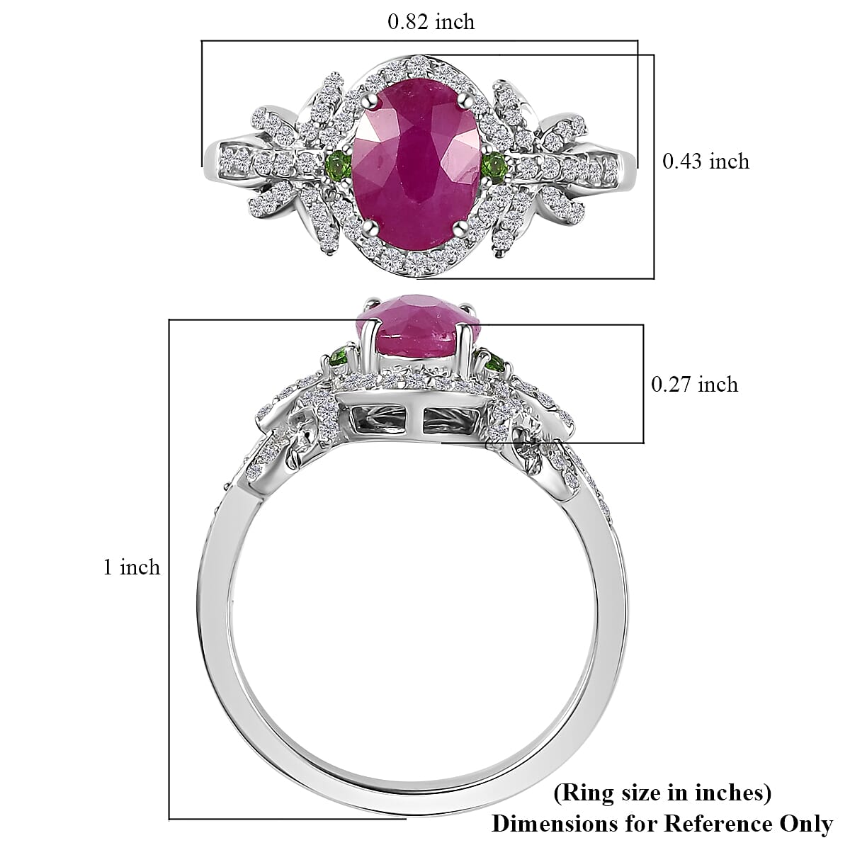 Premium Royal Ruby and Multi Gemstone Ring in Platinum Over Sterling Silver (Size 10.0) 2.10 ctw