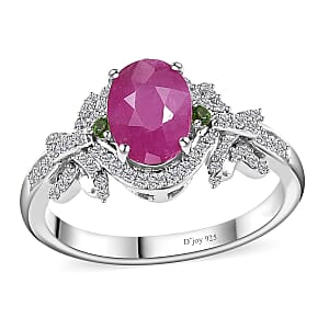 Premium Taveta Ruby and Multi Gemstone Ring in Platinum Over Sterling Silver (Size 6.0) 2.10 ctw