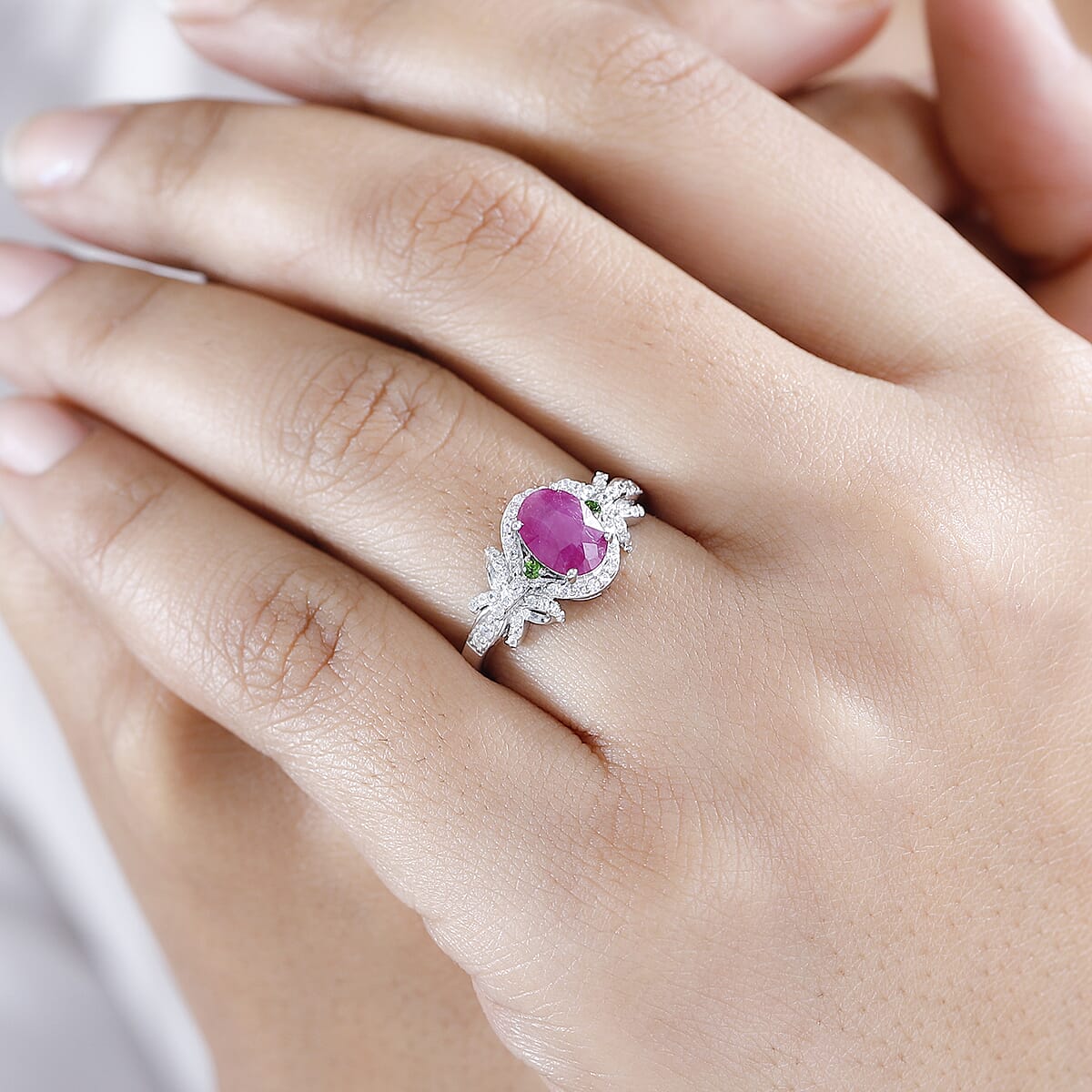 Premium Taveta Ruby and Multi Gemstone Ring in Platinum Over Sterling Silver (Size 6.0) 2.10 ctw image number 2