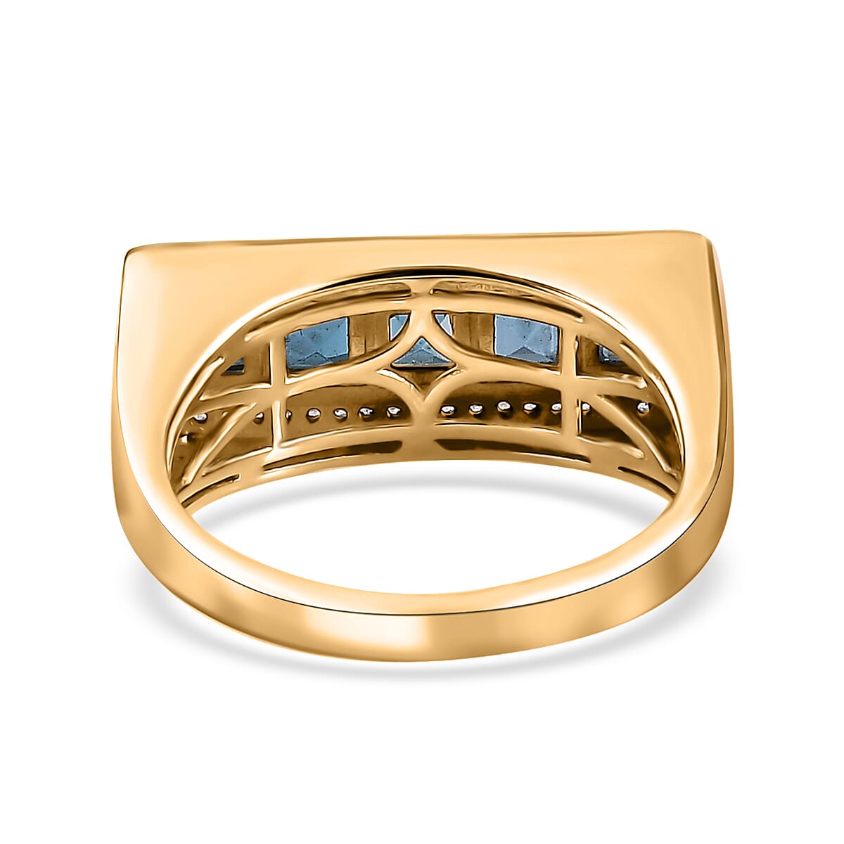 London Blue Topaz and White Zircon Men's Ring in Vermeil Yellow Gold Over Sterling Silver (Size 10.0) 2.50 ctw