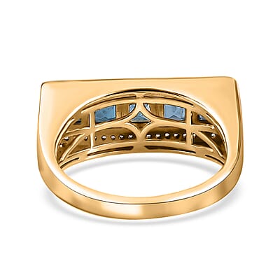 London Blue Topaz and White Zircon Men's Ring in Vermeil Yellow Gold Over Sterling Silver (Size 10.0) 2.50 ctw